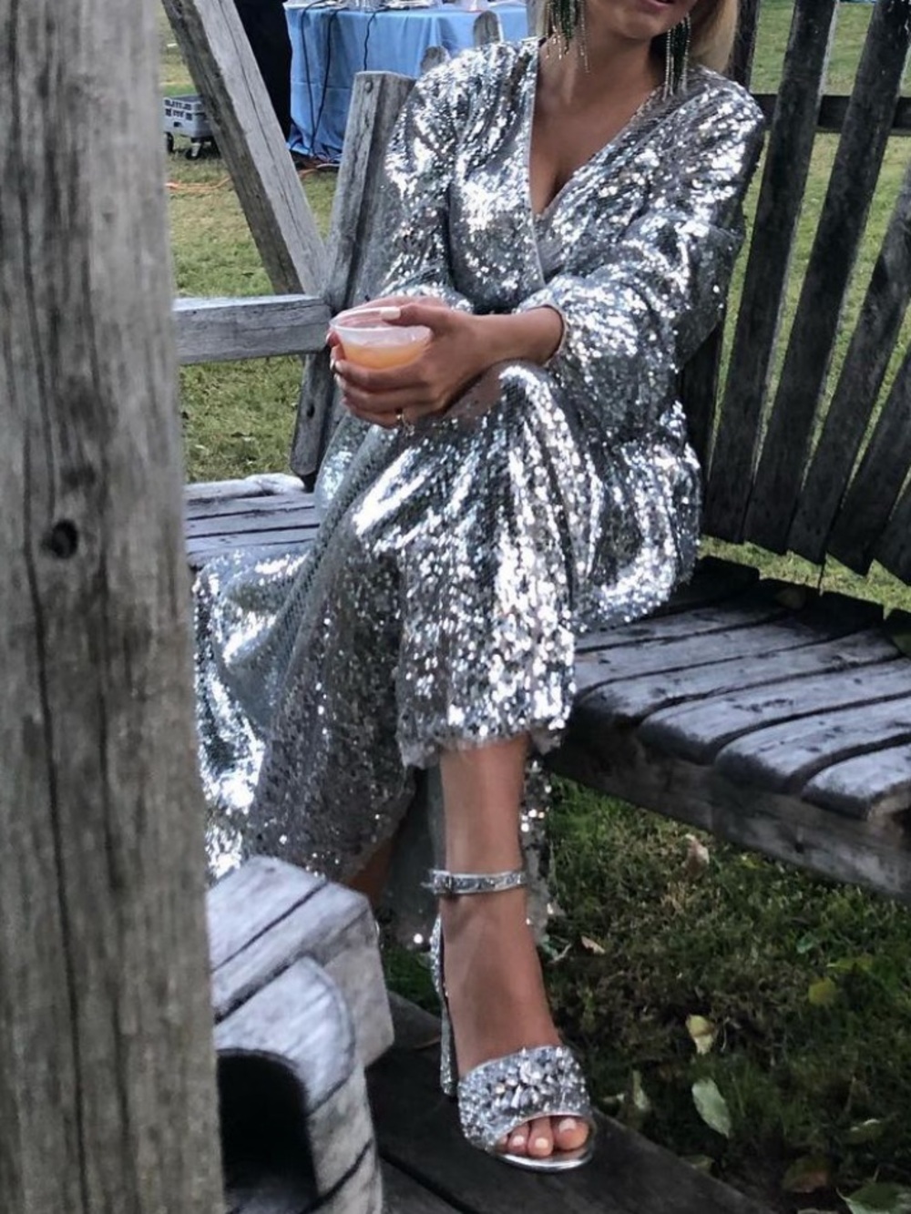 SHEIN Silver Sequin Wrap Long Sleeve Maxi Dress